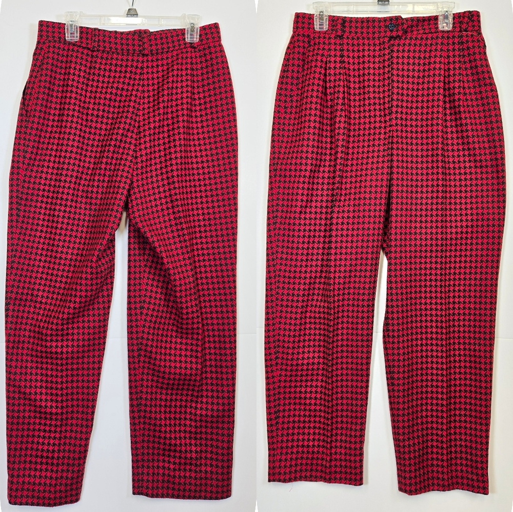 Koret Vintage 1980s Red Houndstooth Peg Leg Trouser Pants sz 14